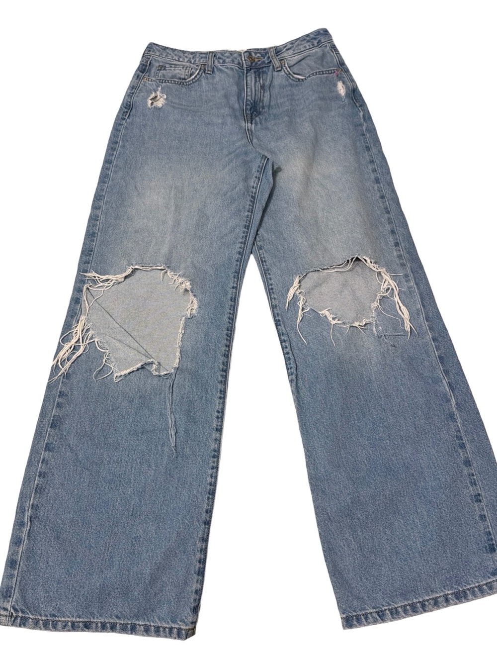 Forever 21 Light Blue Distressed Wide-Leg 90s Fit Jeans